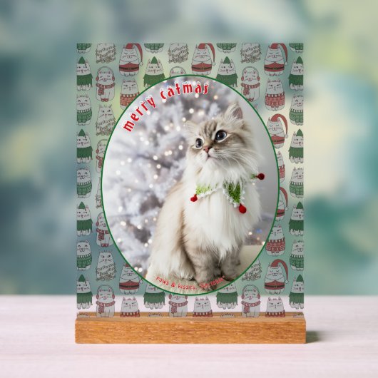 Cat Lover Cute Festive Cat Photo Christmas Acryl Bord (Neutraal)
