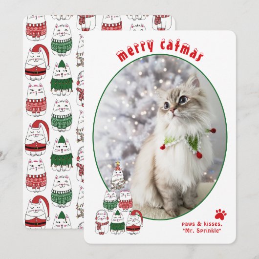 Cat Lover Cute Festive Cat Photo Christmas Feestdagenkaart (Voorkant / Achterkant)