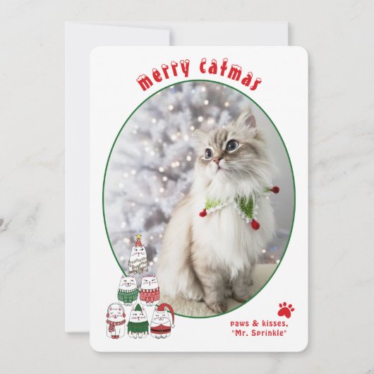 Cat Lover Cute Festive Cat Photo Christmas Feestdagenkaart (Voorkant)