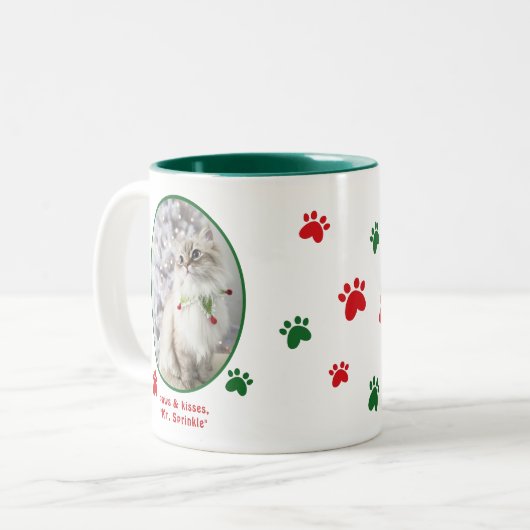 Cat Lover Cute Festive Christmas Cat Photo  Tweekleurige Koffiemok (Voorkant links)