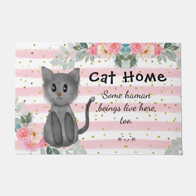 Cat Lover Cute Kat Kitten Floral Fun Deurmat (Voorkant)