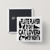 Cat Lover Flute Player Vierkante Button 5,1 Cm (Voorkant /achterkant)