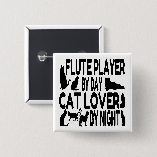 Cat Lover Flute Player Vierkante Button 5,1 Cm (Voorkant /achterkant)
