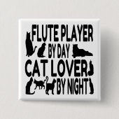 Cat Lover Flute Player Vierkante Button 5,1 Cm (Voorkant)