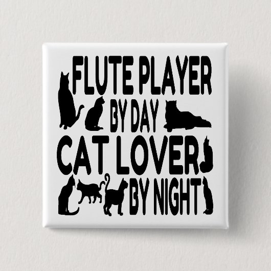 Cat Lover Flute Player Vierkante Button 5,1 Cm (Voorkant)