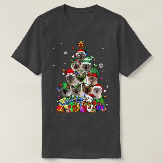 Cat Lover Funny Siamese Tree Kerstlicht T-shirt (Design voorkant)