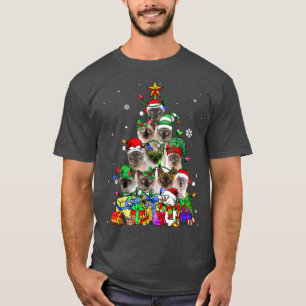 Cat Lover Funny Siamese Tree Kerstlicht T-shirt