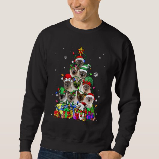 Cat Lover Funny Siamese Tree Kerstlicht Trui (Voorkant)