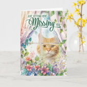 Cat Lover Garden Window Missing You Kaart (Gele Bloem)