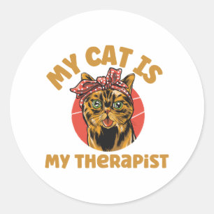 Cat Lover Gift - Mijn kat is mijn therapeut Ronde Sticker