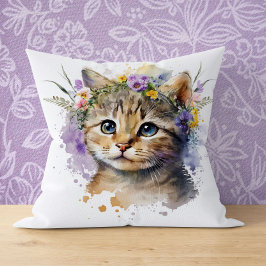 Cat Lover Gift - Waterverf Kat met bloemen Kussen