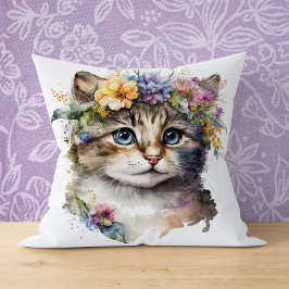 Cat Lover Gift - Waterverf Kat met bloemen Kussen