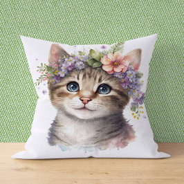 Cat Lover Gift - Waterverf Kat met bloemen Kussen