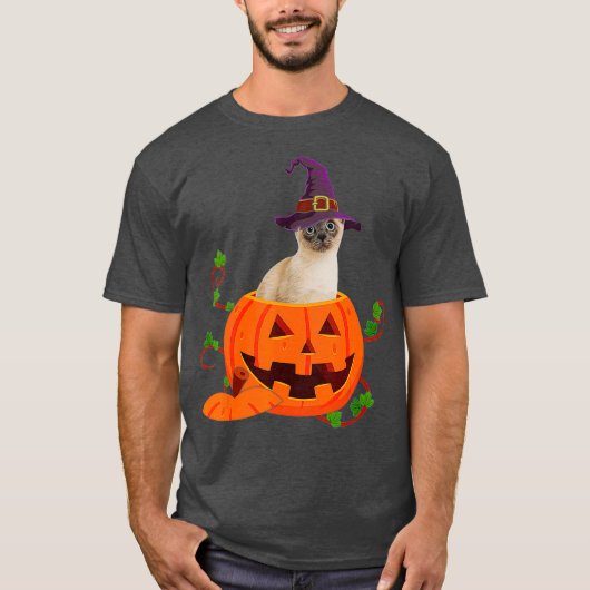 Cat Lover Gifts Funny Siamese Pumpkin Halloween T-shirt (Voorkant)