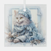 Cat Lover Grijs Kitten Blauw Victoriaans Kleding Glas Ornament (Voorkant)