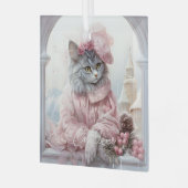 Cat Lover Grijs Kitten Roze Frilly Kleding Glas Ornament (Voorkant links)