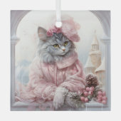 Cat Lover Grijs Kitten Roze Frilly Kleding Glas Ornament (Voorkant)