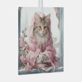 Cat Lover Grijs Wit Kitten Roze Frilly Kleding Glas Ornament (Voorkant Rechts)