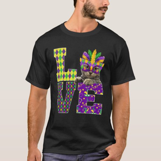 Cat Lover I Love Mardi Gras Costume Mask T-shirt (Voorkant)