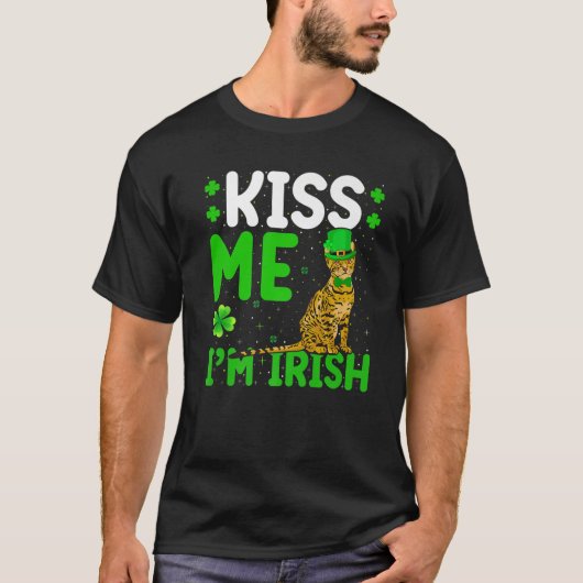 Cat Lover Kiss Ik ben Irish Bengal Cat St. Patrick T-shirt (Voorkant)