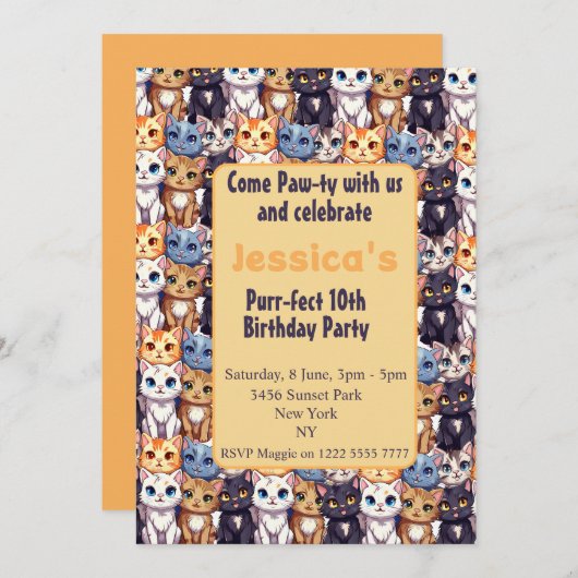 Cat Lover L Come Pawty met ons grappige verjaardag Kaart (Voorkant / Achterkant)