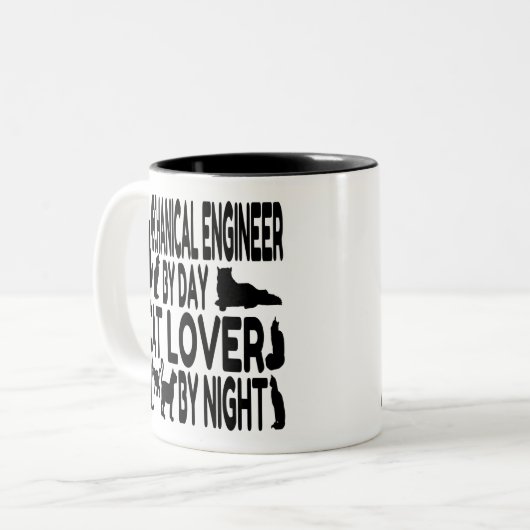 Cat Lover Mechanical Engineer Tweekleurige Koffiemok (Voorkant links)