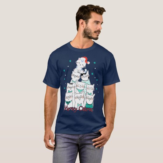 Cat Lover Meowy Catmas Cat Tree Funny Merry T-shirt (Voorkant volledig)