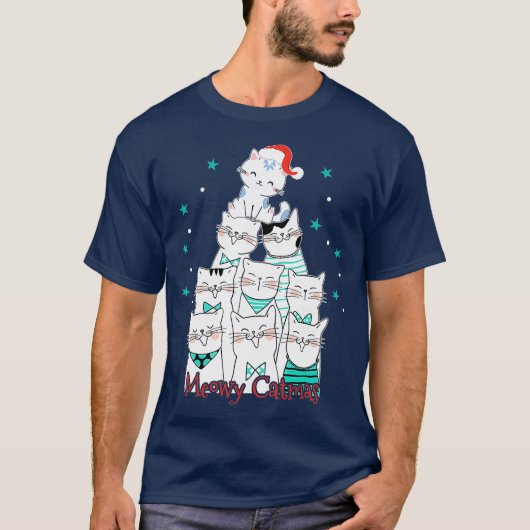 Cat Lover Meowy Catmas Cat Tree Funny Merry T-shirt (Voorkant)