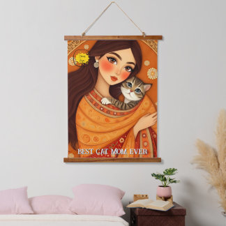 Cat lover Mom Photo  orange Hangend Wandkleed