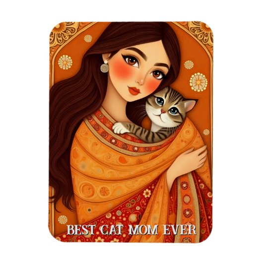 Cat lover Mom Photo  orange Magneet (Verticaal)