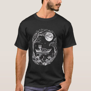 Cat Lover Moon Reflection Natuur Stars Galaxy Astr T-shirt