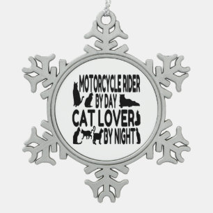 Cat Lover Motorcycle Rider Tin Sneeuwvlok Ornament