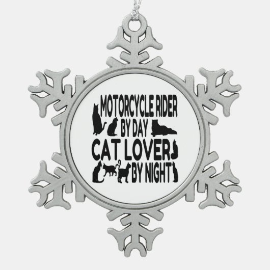 Cat Lover Motorcycle Rider Tin Sneeuwvlok Ornament (Voorkant)