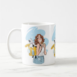 Cat Lover Mug – Stylish Woman with Cat in Backpack Koffiemok
