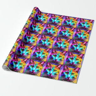Cat Lover "Neon Galaxy" Gift Wrapping Paper Cadeaupapier