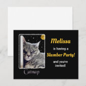 Cat Lover on Black Slumber Party Uitnodiging Briefkaart (Voorkant / Achterkant)