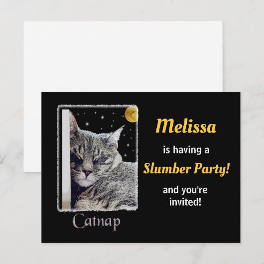Cat Lover on Black Slumber Party Uitnodiging Briefkaart (Voorkant / Achterkant)