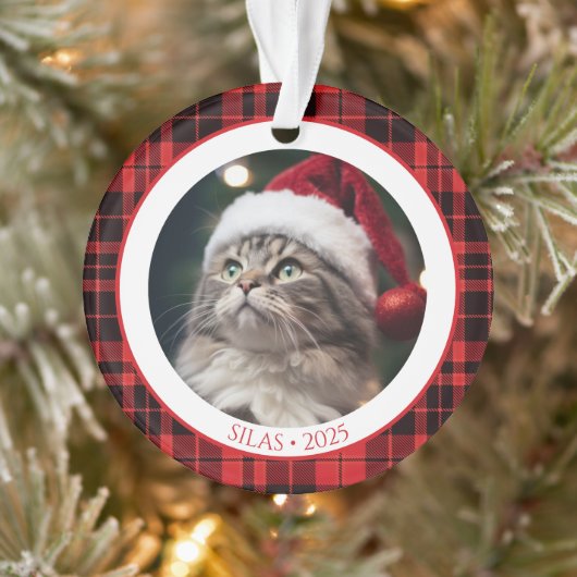 Cat Lover Pet Christmas Photo Ornament with Year (Boom)