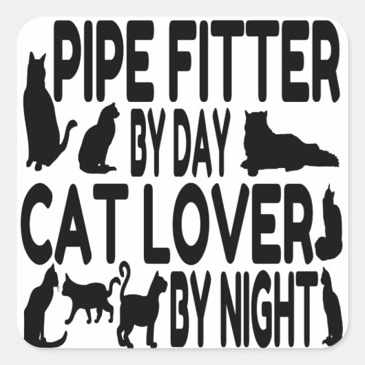 Cat Lover Pipe Fitter Vierkante Sticker (Voorkant)