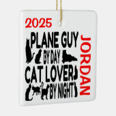 Cat Lover Plane Guy Keramisch Ornament (Rechts)