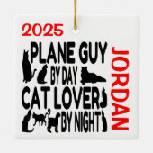 Cat Lover Plane Guy Keramisch Ornament (Achterkant)
