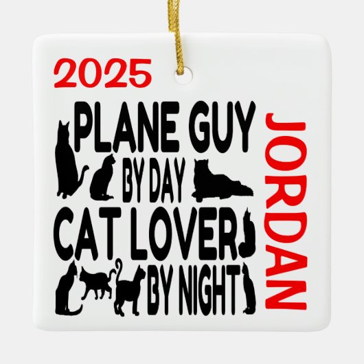 Cat Lover Plane Guy Keramisch Ornament (Voorkant)