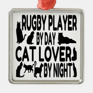 Cat Lover Rugby speler Metalen Ornament