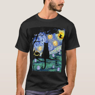 Cat Lover Scary Night Cat Ee Van Gogh Cat Heiwee T-shirt