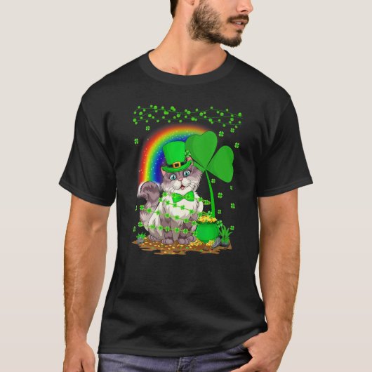 Cat Lover Shamrock Leaf Rainbow Cat St Patrick S D T-shirt (Voorkant)