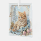 Cat Lover Sinaasappel Kitten Blauwe Kleding Glas Ornament (Voorkant links)