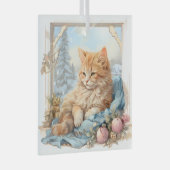 Cat Lover Sinaasappel Kitten Blauwe Kleding Glas Ornament (Voorkant Rechts)