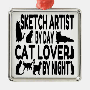 Cat Lover Sketch Artist Metalen Ornament