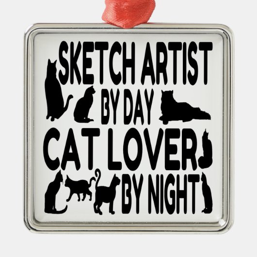 Cat Lover Sketch Artist Metalen Ornament (Voorkant)