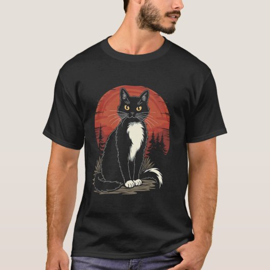 Cat Lover Sunset Forest grafisch ontwerp T-shirt (Voorkant)